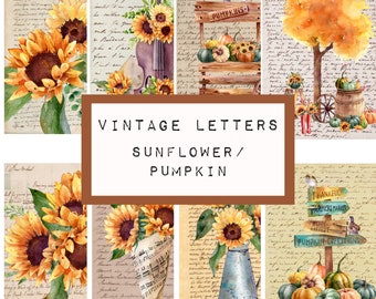 Lettres SUNFLOWER PUMPKIN, 8 pages, journal JUNK numérique imprimable, journal éphémère, papier de journal de pacotille, papier vintage, journal d’art
