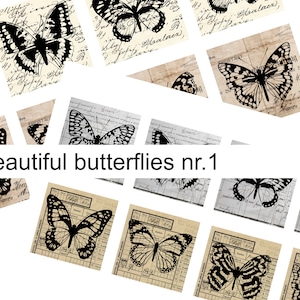 Set of 16 vintage butterflies ephemera in squares , vintage ephemera, digital printable, junk journal, square ephemera, vintage butterflies