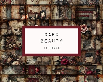 Dark Beauty Junk Journal Printable, Grungy Ephemera (Digital Download), 14 pages, KC0662