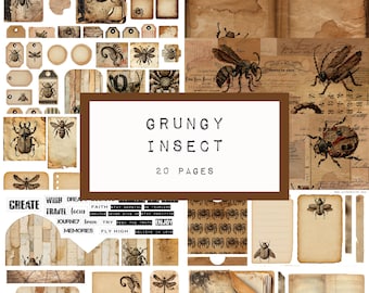Grunge Insect Junk Journal Kit – Printable Ephemera, Dark Journal Pages, Vintage Bug Collage, Gothic Scrapbook Paper | KC0669