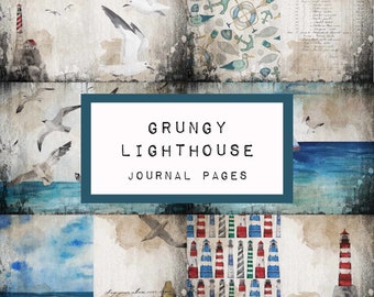 grungy LIGHTHOUSE  journal pages,  digital JUNK journal printable, journal ephemera, junk journal paper, vintage paper, art journal