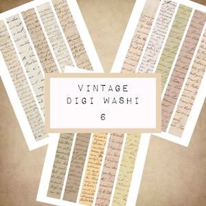 VINTAGE digital WASHI tape 6, digital JUNK journal imprimible, journal ephemera, junk journal paper, art journal, script, old letter