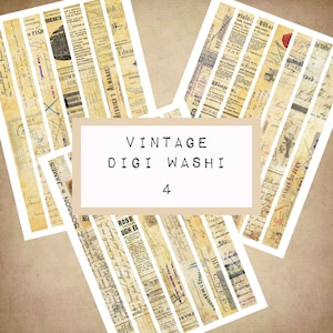 VINTAGE digital WASHI tape 4,  digital JUNK journal printable, journal ephemera, junk journal paper,  art journal, script, newspaper