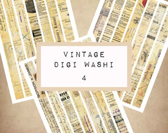 VINTAGE digital WASHI tape 4,  digital JUNK journal printable, journal ephemera, junk journal paper,  art journal, script, newspaper
