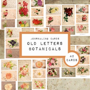 LETTER cards BOTANICALS,  digital JUNK journal printable, journal ephemera, junk journal paper, vintage paper, art journal, journaling card