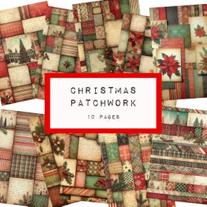CHRISTMAS PATCHWORK, 10 pages, digital download, christmas junk journal, katecrafts, KC0645, christmas, christmas images, christmas journal