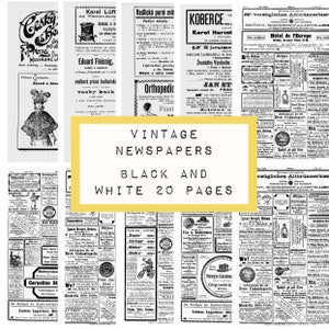 ORIGINAL vintage NEWSPAPERS, 20 pages, black white ,  digital JUNK journal printable, journal ephemera, junk journal, KC0271, katecrafts