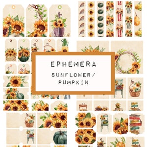 Sunflower Pumpkin Ephemera, Junk Journal Paper (Digital Printable)