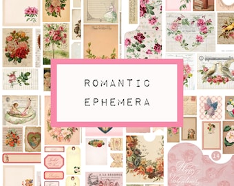 ROMANTIC vintage EPHEMERA 10 pages,  digital junk journal printable, journal ephemera, junk journal paper, pink, love, KC0437, katecrafts,