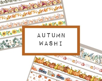 AUTUMN digital WASHI stripes, digital JUNK journal printable, journal ephemera, junk journal paper, art journal, fall, pumpkin, sunflower