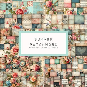 SUMMER PATCHWORK, 10 pages, digital junk journal printable, journal ephemera, junk journal paper, vintage paper, katecrafts, KC0613