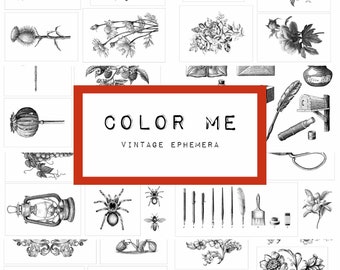COLOR ME Vintage Tinte Saver Ephemera, 8 Seiten, digitales JUNK Journal druckbar, Journal Ephemera, Junk Journal Papier