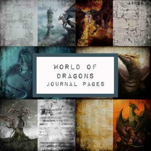 WORLD of DRAGONS  journal pages,  digital JUNK journal printable, journal ephemera, junk journal paper, vintage paper, art journal