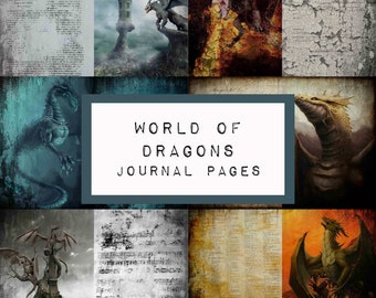 WORLD of DRAGONS  journal pages,  digital JUNK journal printable, journal ephemera, junk journal paper, vintage paper, art journal