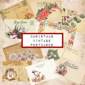 Weihnachtspostkarten - digitale JUNK Journal druckbar, Journal Ephemera, Junk Journal Papier, Vintage Weihnachten, Weihnachtspostkarte