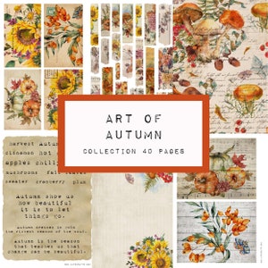 ART of AUTUMN collection 40 pages, digital JUNK journal printable, journal ephemera, junk journal,KC0309, katecrafts, autumn, acorn, cotton image 1