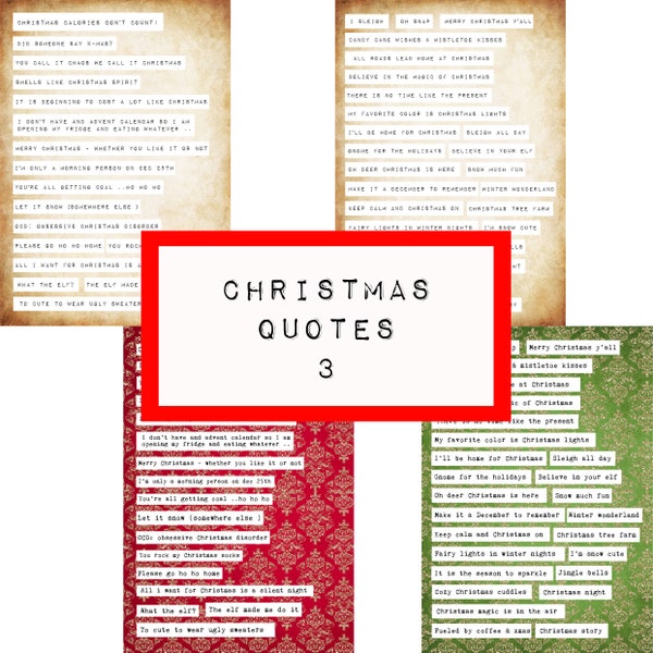 CHRISTMAS QUOTES nr 3, 4 pages,  digital JUNK journal printable, journal ephemera, junk journal paper,  art journal, KC0314, katecrafts