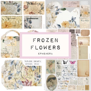 FROZEN FLOWERS ephemera pages,  digital JUNK journal printable, journal ephemera, digital download, KC0329, katecrafts, snow, winter