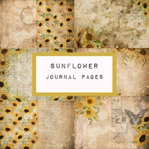 SUNFLOWER journal pages,  digital JUNK journal printable, journal ephemera, junk journal paper, vintage paper, art journal