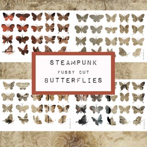 STEAMPUNK fussy cut butterflies - digital JUNK journal printable, journal ephemera, junk journal paper, industrial, grungy junk journal
