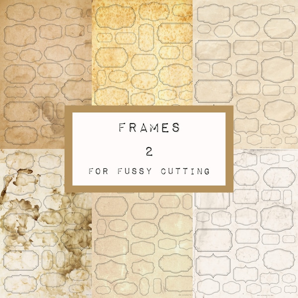 FRAMES 2. -  6 pages for fussy cutting ,  digital JUNK journal printable, ephemera, junk journal paper,  art journal, katecrafts, KC0393