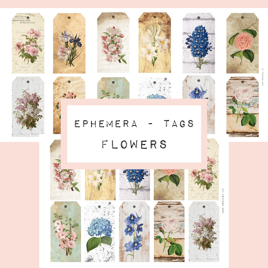 Ephemera - Tags With Flowers, Digital JUNK Journal Printable, Journal ...