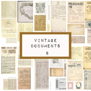 May include: A collage of vintage documents, including handwritten letters, musical scores, and postcards. The title "Vintage Documents 8" is displayed in a brown rectangle.