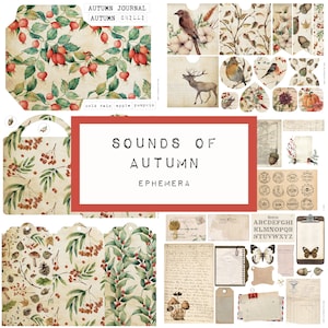 SOUNDS of AUTUMN ephemera,  digital download, junk journal, katecrafts, KC0335, ephemera, autumn, fall, album, pumpkin, leaves, acorn