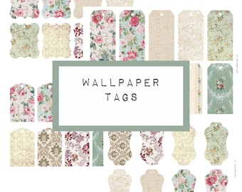 WALLPAPER TAGS, digital JUNK journal printable, journal ephemera, junk journal paper, vintage paper, shabby paper