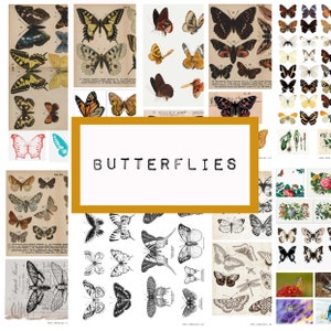BUTTERFLIES 10 pages, digital JUNK journal printable, journal ephemera, junk journal paper, vintage paper, butterfly ephemera