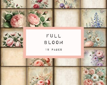Full BLOOM,  18 pages  - digital JUNK journal printable, journal ephemera, journal paper,romantic, shabby chic, katecrafts, KC0664