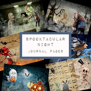 SPOOKTACULAR NIGHT 10 ジャーナル ページ、デジタル ジャンク ジャーナル プリンタブル、ジャーナル エフェメラ、ジャンク ジャーナル ペーパー、KC0292、吸血鬼、幽霊、ルシファー