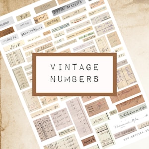 VINTAGE NUMBERS,  digital JUNK journal printable, journal ephemera, junk journal paper, vintage paper, art journal, handwritten numbers