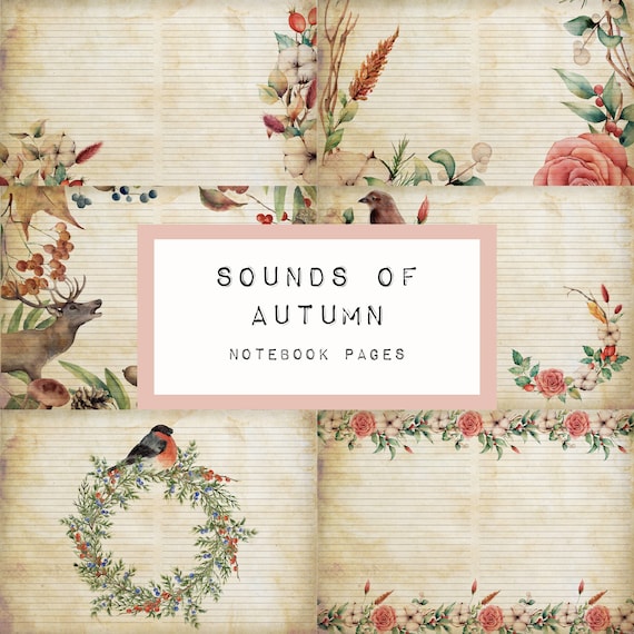 SOUNDS of AUTUMN notebook pages,  digital download, junk journal, katecrafts, KC0339, ephemera, autumn, fall, album, pumpkin, leaves