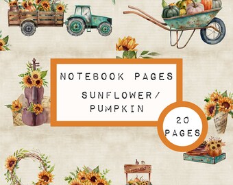 CARNET SUNFLOWER PUMPKIN 20 pages, journal JUNK numérique imprimable, journal éphémère, papier de journal de pacotille, papier vintage, journal d’art