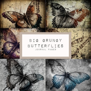 big grungy BUTTERFLIES JOURNAL pages - digital JUNK journal printable, journal ephemera, junk journal paper, dark, katecrafts, KC0486