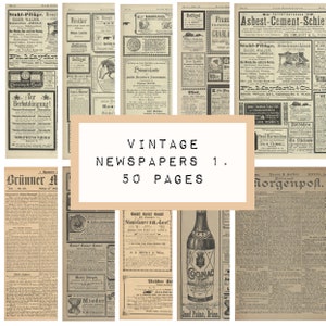 ORIGINAL VINTAGE ZEITUNGEN, 50 Seiten, digitales JUNK Journal druckbar, Journal Ephemera, Junk Journal Papier, KC0270, katecrafts