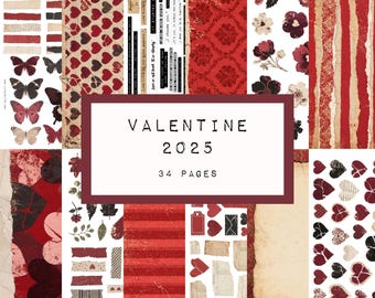 Valentine Junk Journal Printable Kit – 34 Pages of Romantic Backgrounds & Ephemera, KC0692, katecrafts