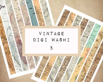 VINTAGE digital WASHI tape 5,  digital JUNK journal printable, journal ephemera, junk journal paper,  art journal, old maps, katecrafts