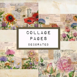 COLLAGE PAGES decorated,  digital JUNK journal printable, journal ephemera, junk journal paper, vintage paper, art journal