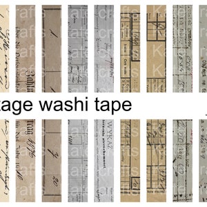 Set van 10 digitale washi tapes, vintage ephemera, digitaal afdrukbaar, junk journal, papier washi