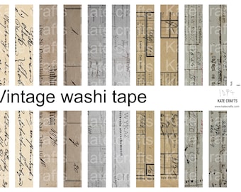 Set of 10 digital washi tapes, vintage ephemera, digital printable, junk journal, paper washi