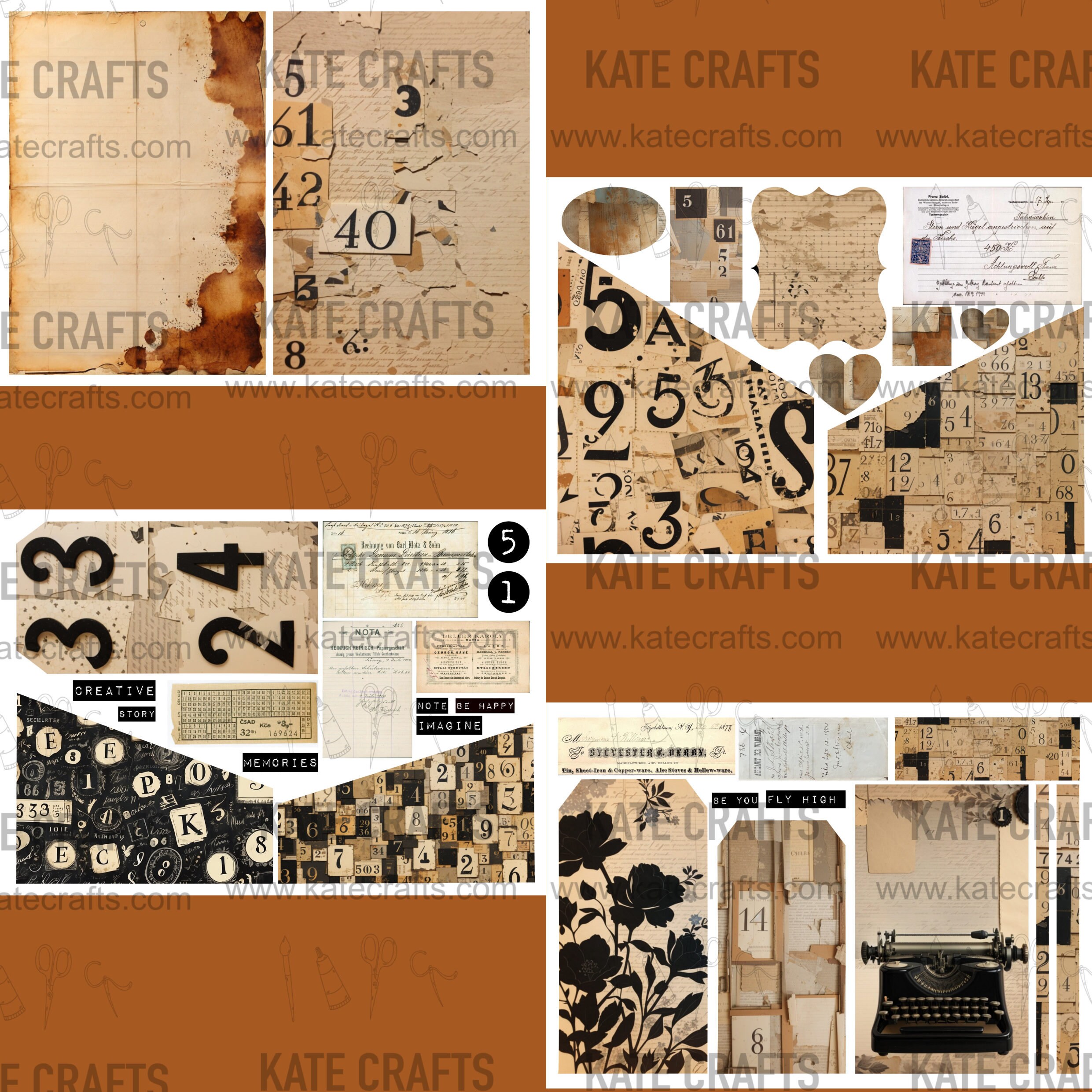 GRUNGY NUMBERS Folio 8 Pages Digital JUNK Journal Printable, Journal ...
