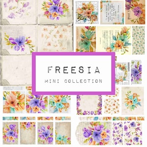 Freesia mini collection, vintage ephemera, digital printable, junk journal, junk journal floral, botanical junk journal