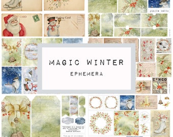 MAGIC WINTER ephemera, digital download, Christmas printable, junk journal, album, art journal KC0377, katecrafts, snow, winter