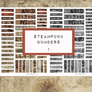 STEAMPUNK numbers No1 - digital JUNK journal printable, journal ephemera, junk journal paper, industrial, grungy junk journal