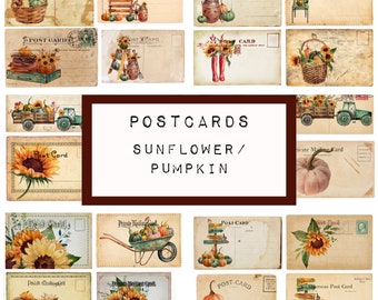 Cartes postales SUNFLOWER PUMPKIN, 6 pages, journal JUNK numérique imprimable, journal éphémère, papier de journal de pacotille, papier vintage, journal d’art