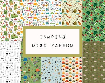 CAMPING papers, junk journal, card making, scrapbooking printable, patterned paper, KC0278, katecrafts, digi paper, holiday paper