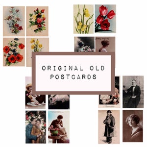 oryginalne stare POCZTÓWKI, 4 strony, cyfrowy dziennik JUNK do druku, pamiątki dziennika, papier do dziennika śmieciowego, papier vintage, dziennik artystyczny