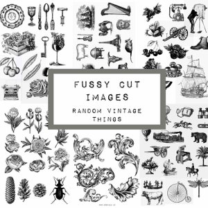 fussy cut images random VINTAGE things, digital JUNK journal printable, journal ephemera, junk journal paper, vintage paper, ink saver